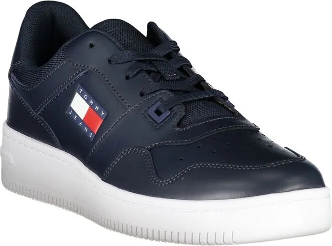Blue Contrast Sneakers with Logo Men's Detail - Image 2