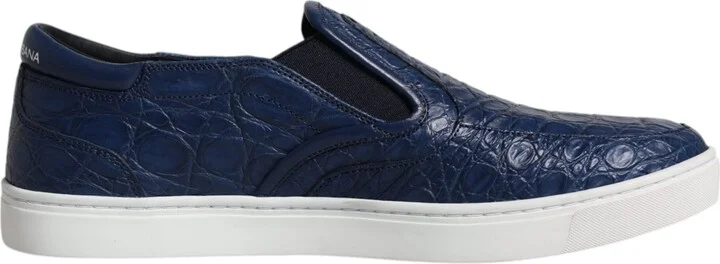 Blue Croc Exotic Leather Men Sneakers Men's Shoes