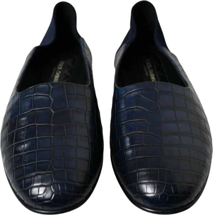 Blue Crocodile Leather Loafers Slip On Men's Shoes - Image 2