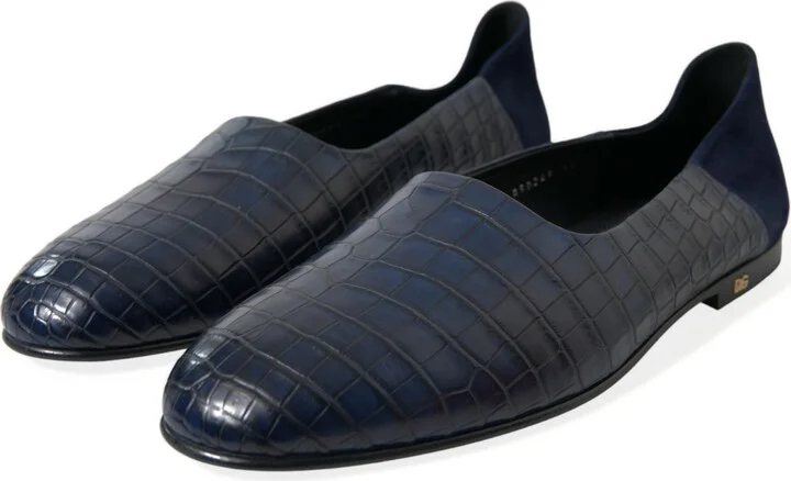 Blue Crocodile Leather Loafers Slip On Men's Shoes - Image 3