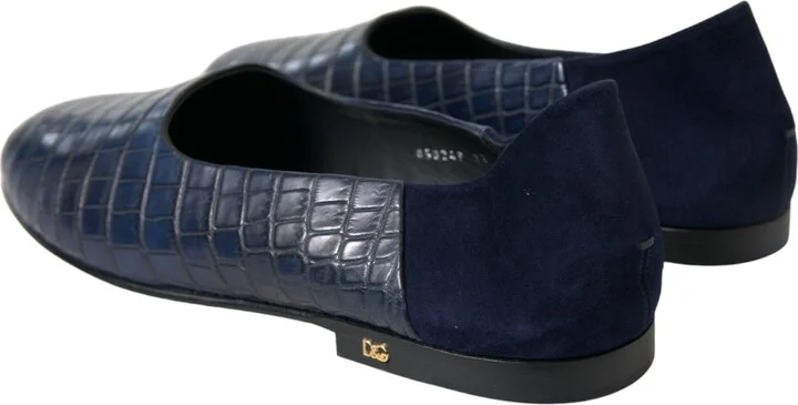 Blue Crocodile Leather Loafers Slip On Men's Shoes - Image 4