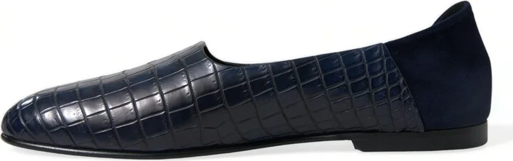 Blue Crocodile Leather Loafers Slip On Men's Shoes - Image 5