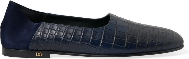 Blue Crocodile Leather Loafers Slip On Men's Shoes