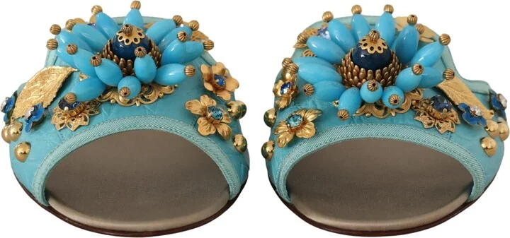 Blue Crystal Exotic Leather Blue Crystal Women's Sandals - Image 4