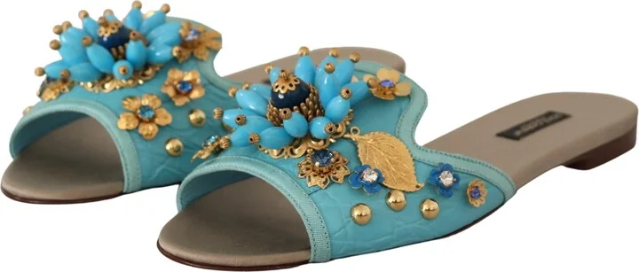 Blue Crystal Exotic Leather Blue Crystal Women's Sandals - Image 5