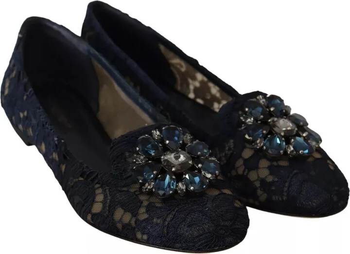 Blue Crystal Loafer Lace Ballet Flats Women's Shoes (Pre-Owned) - Image 2