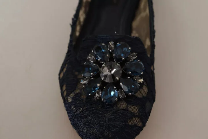 Blue Crystal Loafer Lace Ballet Flats Women's Shoes (Pre-Owned) - Image 3