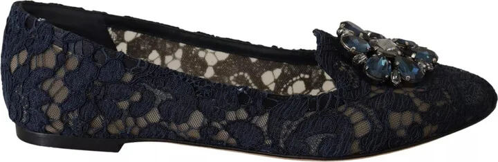 Blue Crystal Loafer Lace Ballet Flats Women's Shoes (Pre-Owned)