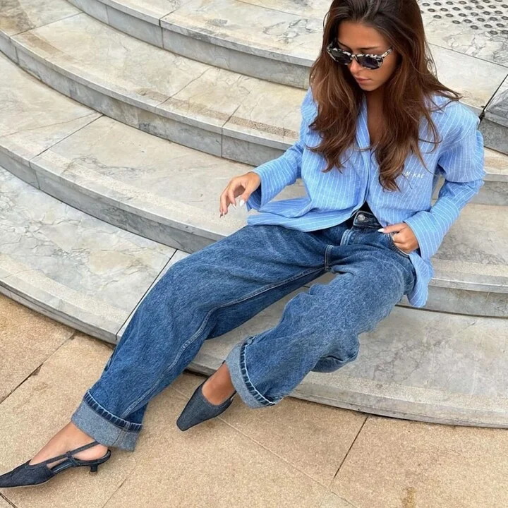 Blue Elena Slingback Stilettos, Denim - Image 6