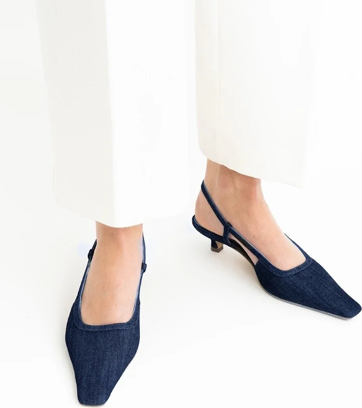 Blue Elena Slingback Stilettos, Denim - Image 7
