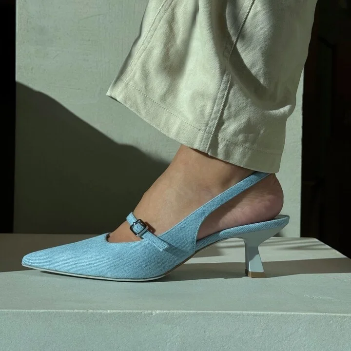 Blue Elina Slingback Stilettos, Jeans - Image 5