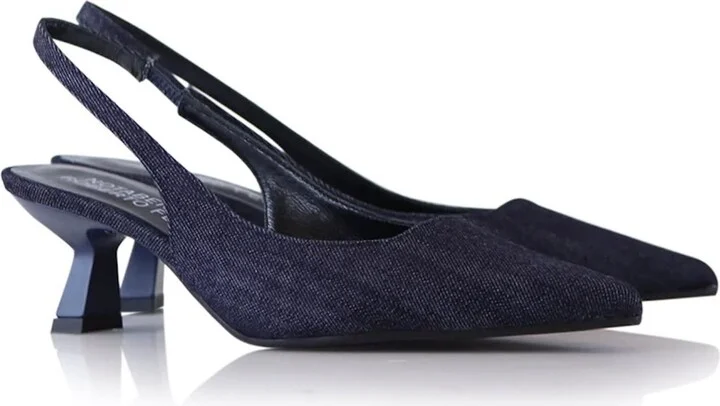 Blue Elisa Slingback Stilettos, Denim - Image 3