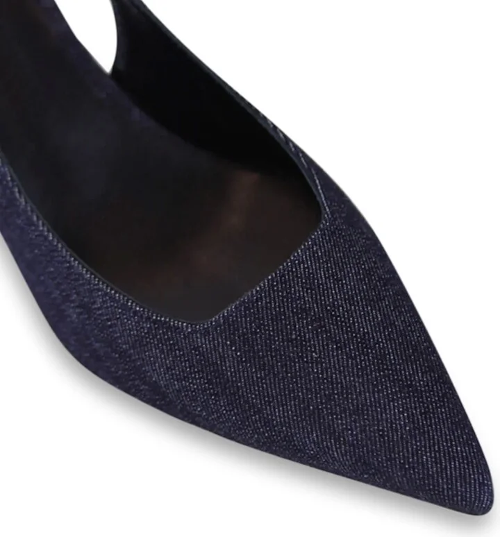 Blue Elisa Slingback Stilettos, Denim - Image 4