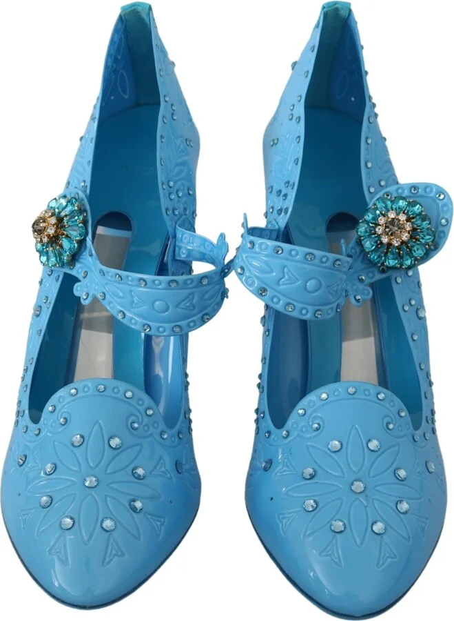 Blue Floral Crystal CINDERELLA Heels Women's Shoes - Image 4