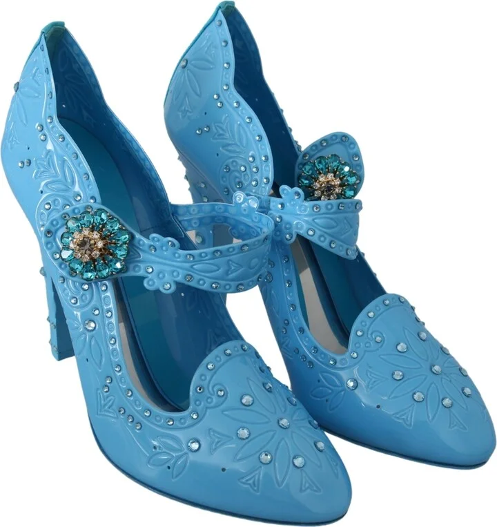 Blue Floral Crystal CINDERELLA Heels Women's Shoes - Image 5