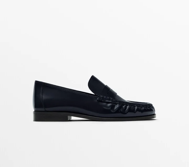 Blue Gathered Penny Strap Loafers - Image 2