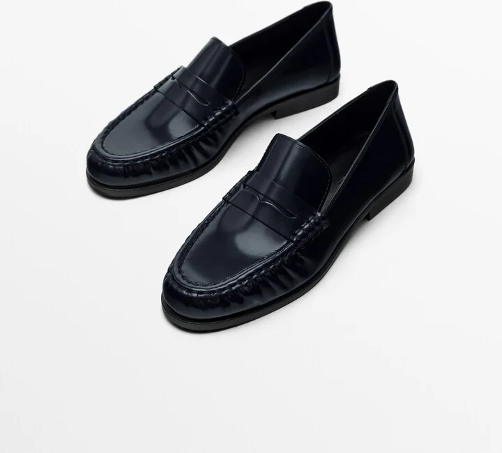 Blue Gathered Penny Strap Loafers - Image 3
