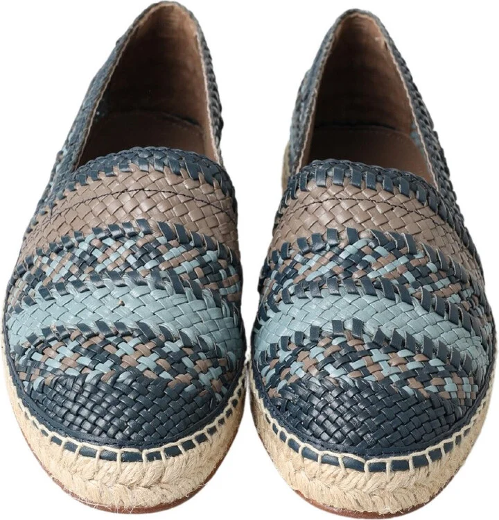 Blue Gray Leather Buffalo Espadrille Men's Shoes - Image 4