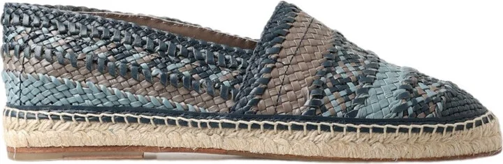 Blue Gray Leather Buffalo Espadrille Men's Shoes