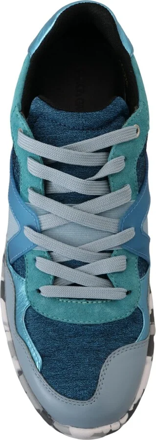 Blue Gray Leather Sport Low Top Men's Sneakers - Image 2