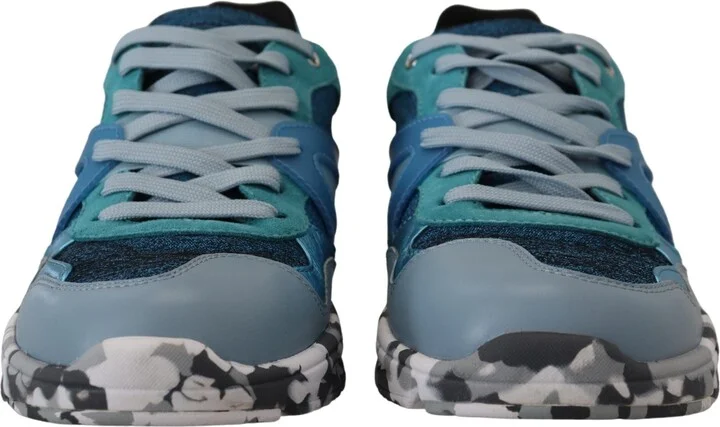 Blue Gray Leather Sport Low Top Men's Sneakers - Image 3