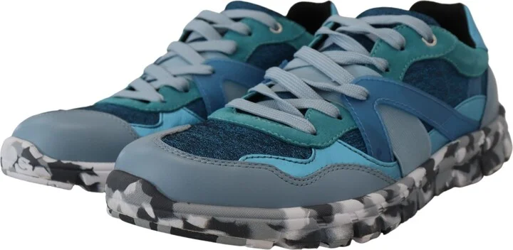 Blue Gray Leather Sport Low Top Men's Sneakers - Image 4