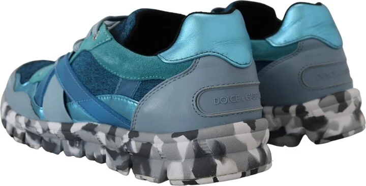 Blue Gray Leather Sport Low Top Men's Sneakers - Image 5