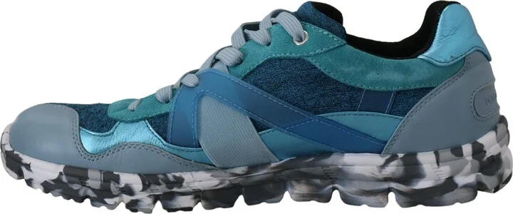 Blue Gray Leather Sport Low Top Men's Sneakers - Image 6