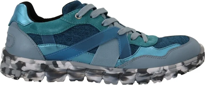Blue Gray Leather Sport Low Top Men's Sneakers