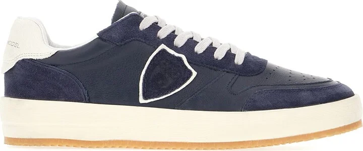 Blue Leather And Suede Nice Low Sneakers