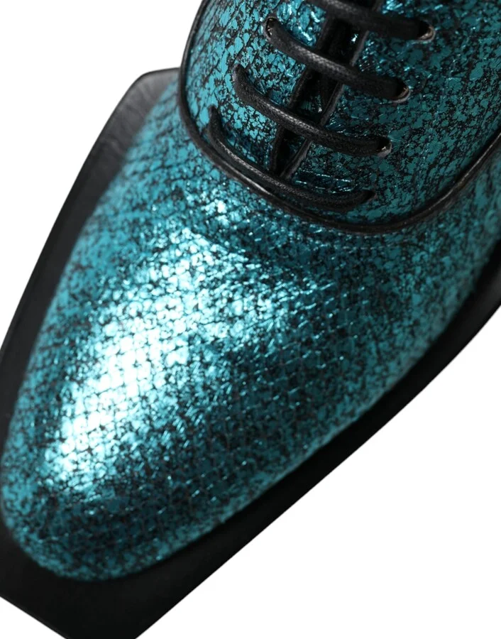 Blue Leather Derby Block Heels Dress Men's Shoes - Image 3
