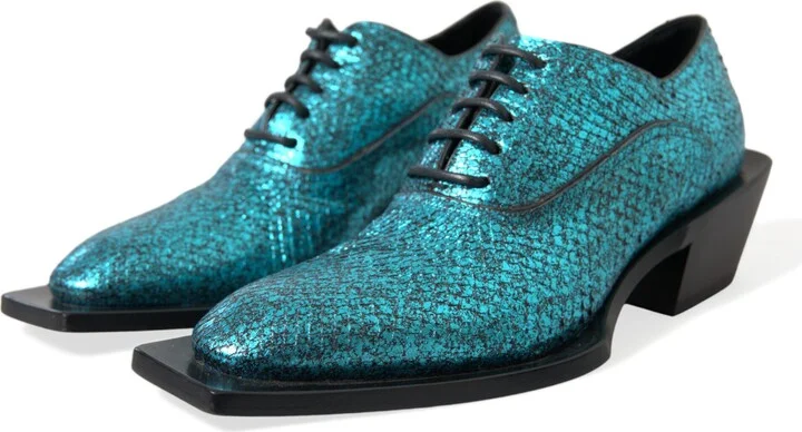 Blue Leather Derby Block Heels Dress Men's Shoes - Image 6