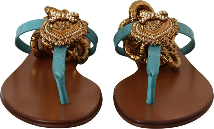 Blue Leather Devotion Flats Women's Sandals - Image 2