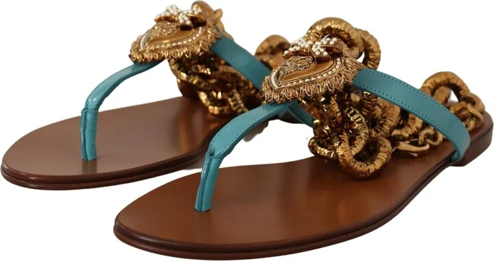 Blue Leather Devotion Flats Women's Sandals - Image 3