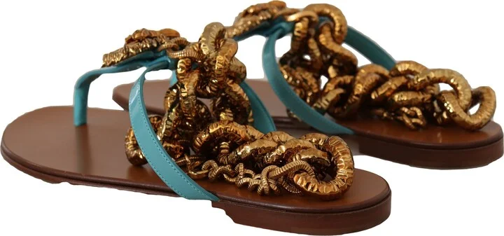 Blue Leather Devotion Flats Women's Sandals - Image 4