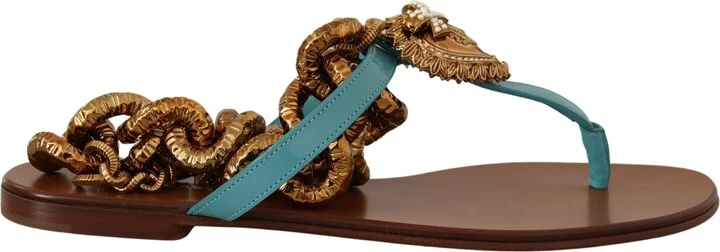 Blue Leather Devotion Flats Women's Sandals - Image 6