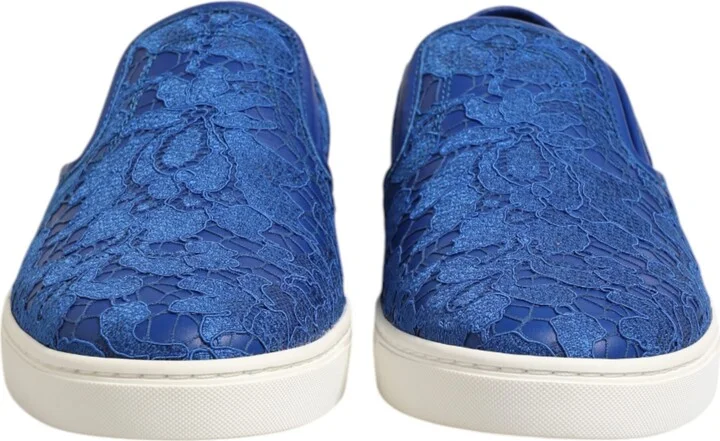 Blue Leather Lace Slip On Sneaker Men's Shoes - Image 2