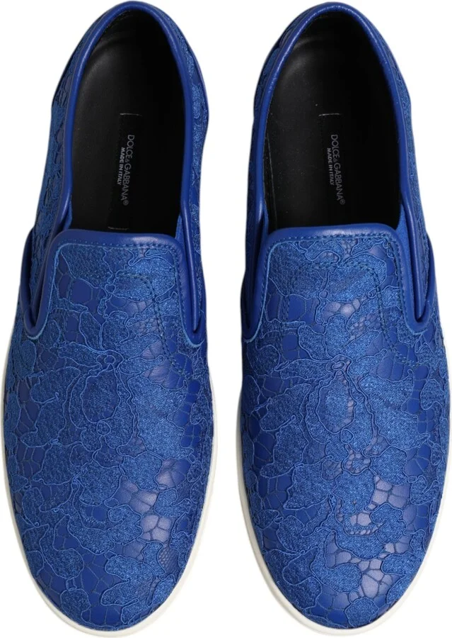 Blue Leather Lace Slip On Sneaker Men's Shoes - Image 3
