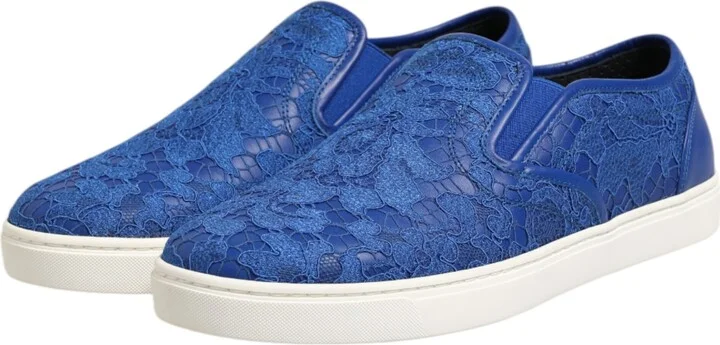 Blue Leather Lace Slip On Sneaker Men's Shoes - Image 4