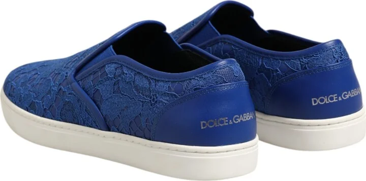 Blue Leather Lace Slip On Sneaker Men's Shoes - Image 5