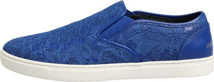 Blue Leather Lace Slip On Sneaker Men's Shoes - Image 6
