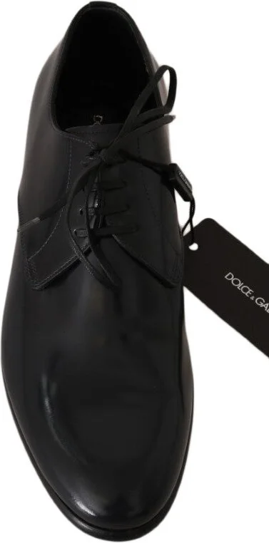 Blue Leather Polished Dress Derby Men's Shoes - Image 2