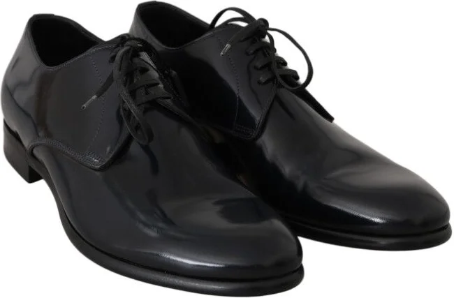 Blue Leather Polished Dress Derby Men's Shoes - Image 4