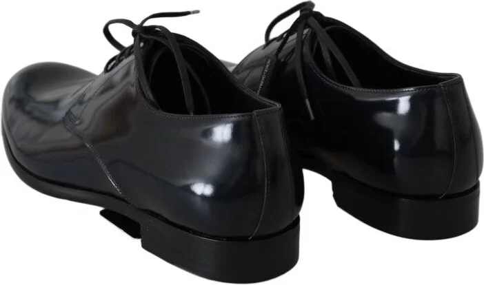 Blue Leather Polished Dress Derby Men's Shoes - Image 5