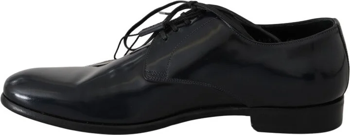 Blue Leather Polished Dress Derby Men's Shoes - Image 6