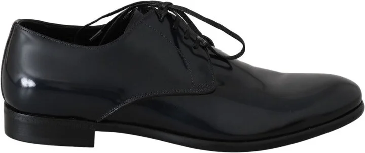 Blue Leather Polished Dress Derby Men's Shoes