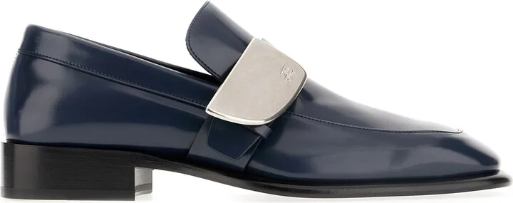Blue Leather Shield Loafers