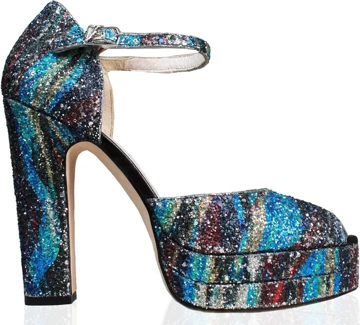 Blue Lena Non Stop Disco Platform Block Heels