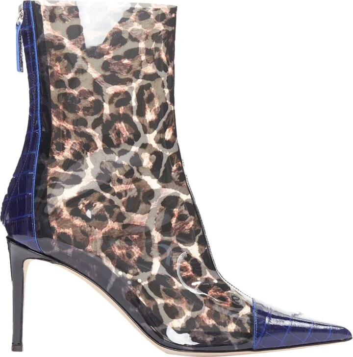 blue leopard PVC boots