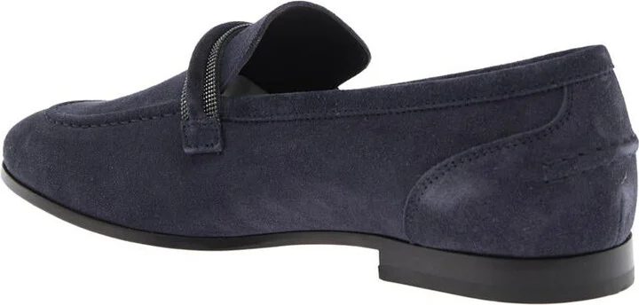 Blue Loafers With Monil Detail On The Front In Suede Woman - Image 2